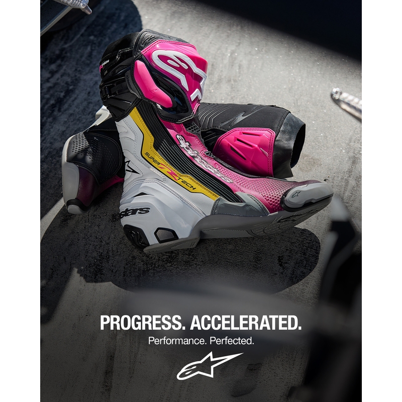 Topánky na motorku Alpinestars Supertech R čierno-bielo-ružovo-žlté