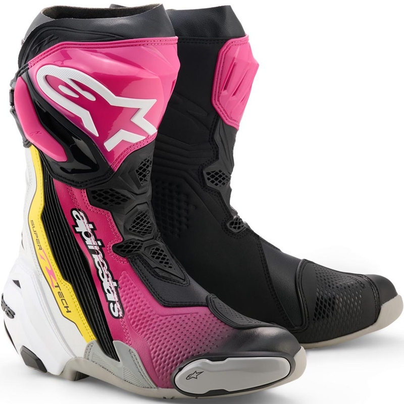 Topánky na motorku Alpinestars Supertech R čierno-bielo-ružovo-žlté