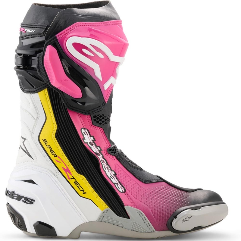 Topánky na motorku Alpinestars Supertech R čierno-bielo-ružovo-žlté