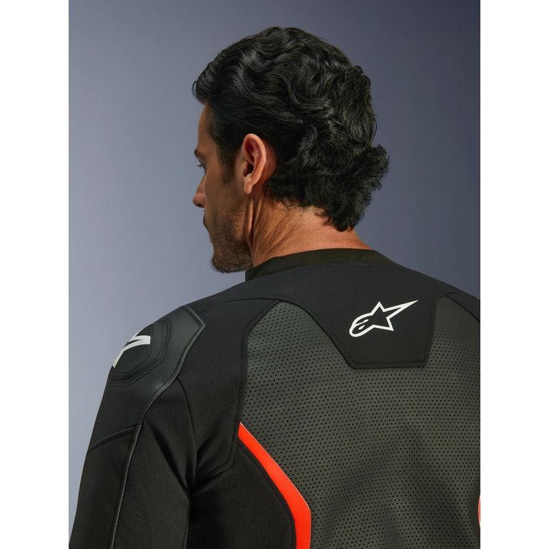 Kožená bunda na motorku Alpinestars GP Force V2 Airflow čierno-fluo červeno-biela