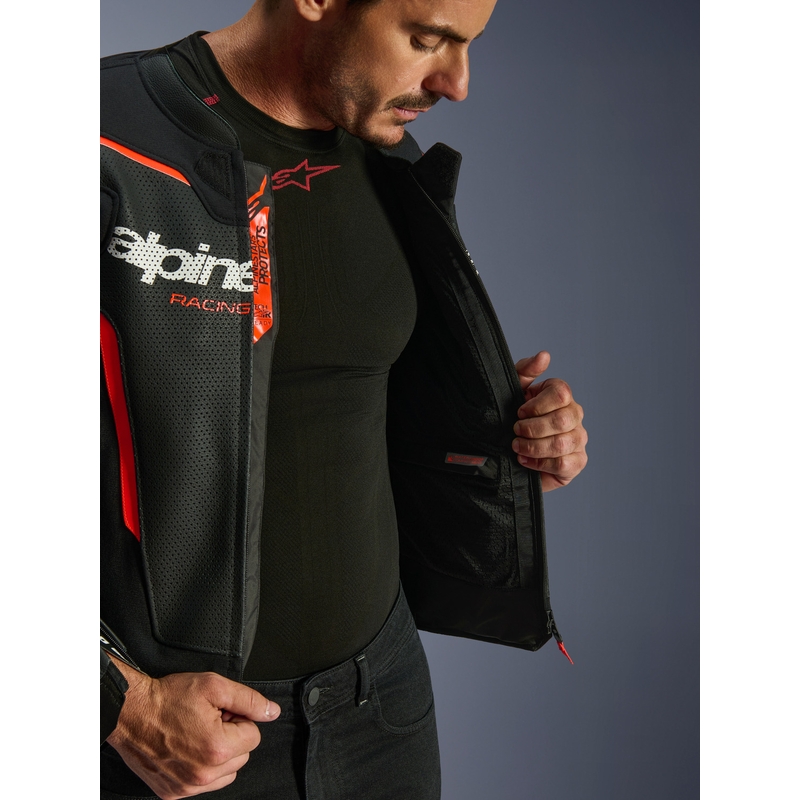 Kožená bunda na motorku Alpinestars GP Force V2 Airflow čierno-fluo červeno-biela