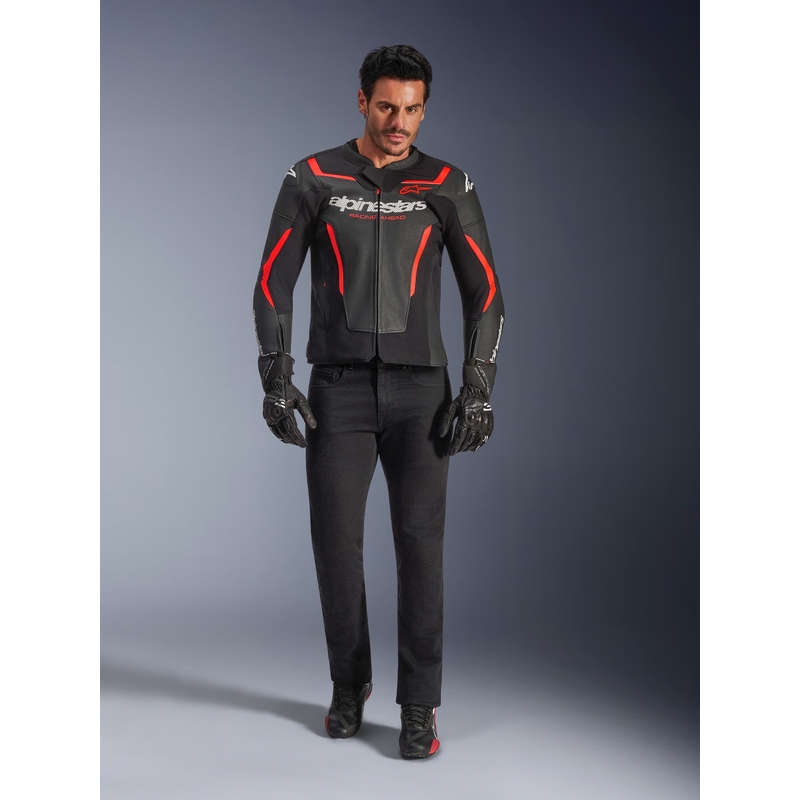 Kožená bunda na motorku Alpinestars GP Force V2 Airflow čierno-fluo červeno-biela