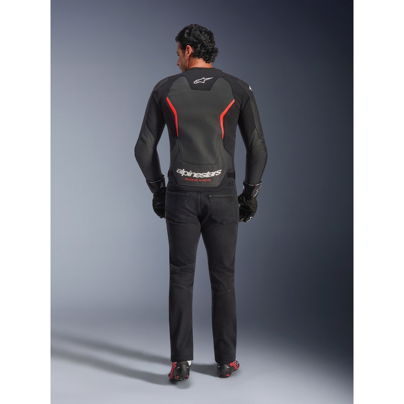 Kožená bunda na motorku Alpinestars GP Force V2 Airflow čierno-fluo červeno-biela