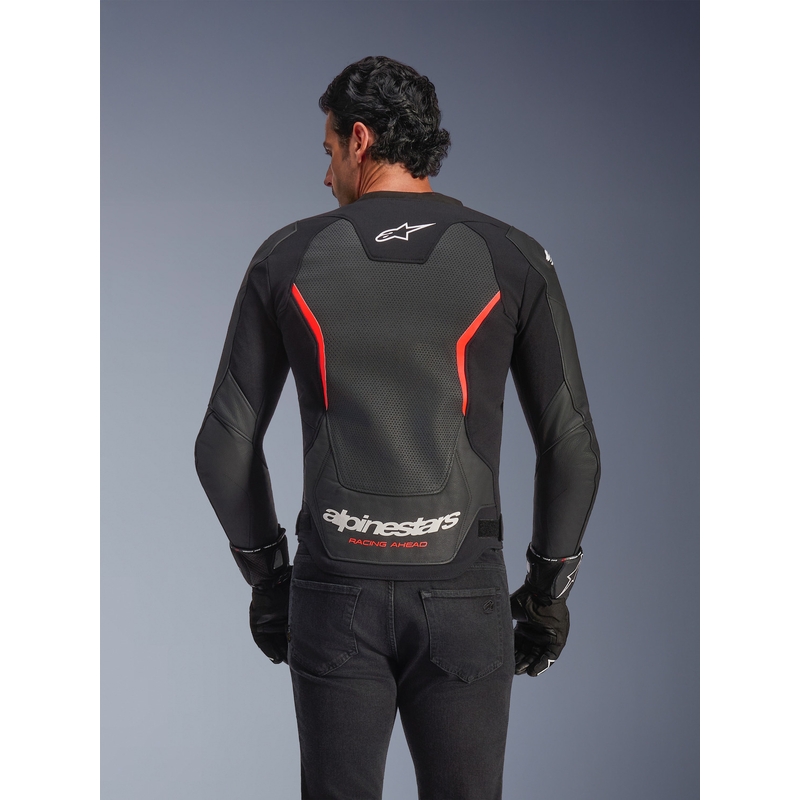 Kožená bunda na motorku Alpinestars GP Force V2 Airflow čierno-fluo červeno-biela