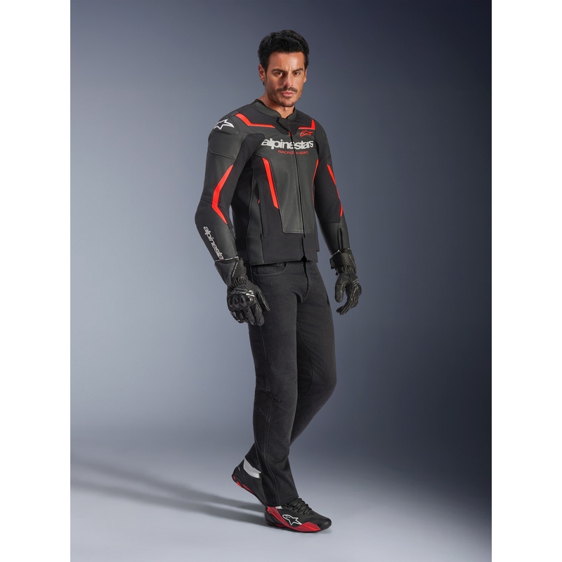Kožená bunda na motorku Alpinestars GP Force V2 Airflow čierno-fluo červeno-biela