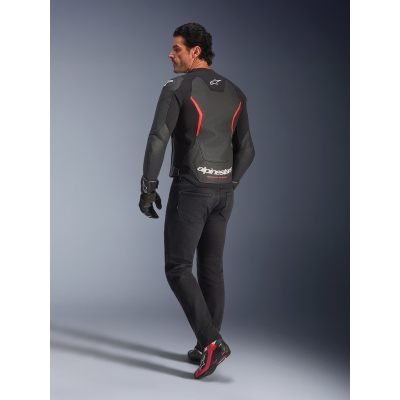 Kožená bunda na motorku Alpinestars GP Force V2 Airflow čierno-fluo červeno-biela