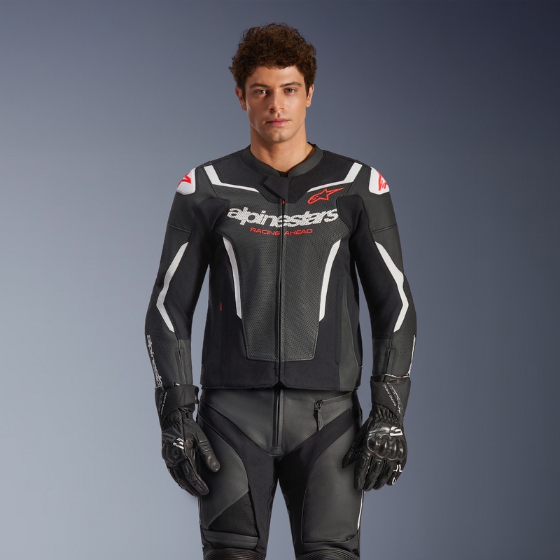 Kožená bunda na motorku Alpinestars GP Force V2 Airflow čierno-biela