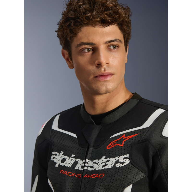Kožená bunda na motorku Alpinestars GP Force V2 Airflow čierno-biela
