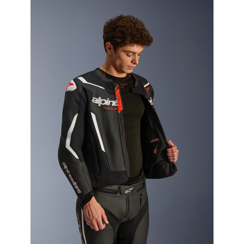 Kožená bunda na motorku Alpinestars GP Force V2 Airflow čierno-biela