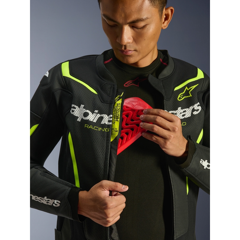 Kožená bunda na motorku Alpinestars GP Force V2 Airflow čierno-fluo žltá