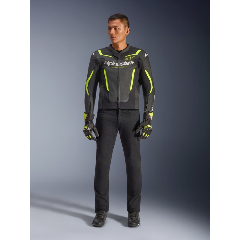 Kožená bunda na motorku Alpinestars GP Force V2 Airflow čierno-fluo žltá