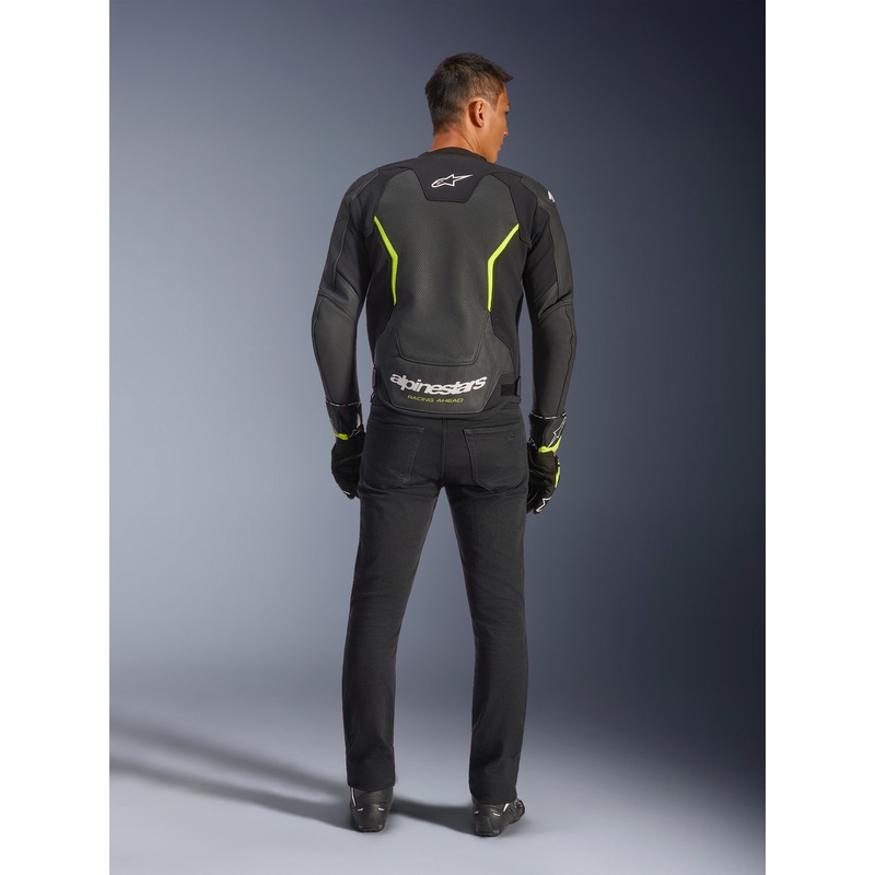 Kožená bunda na motorku Alpinestars GP Force V2 Airflow čierno-fluo žltá