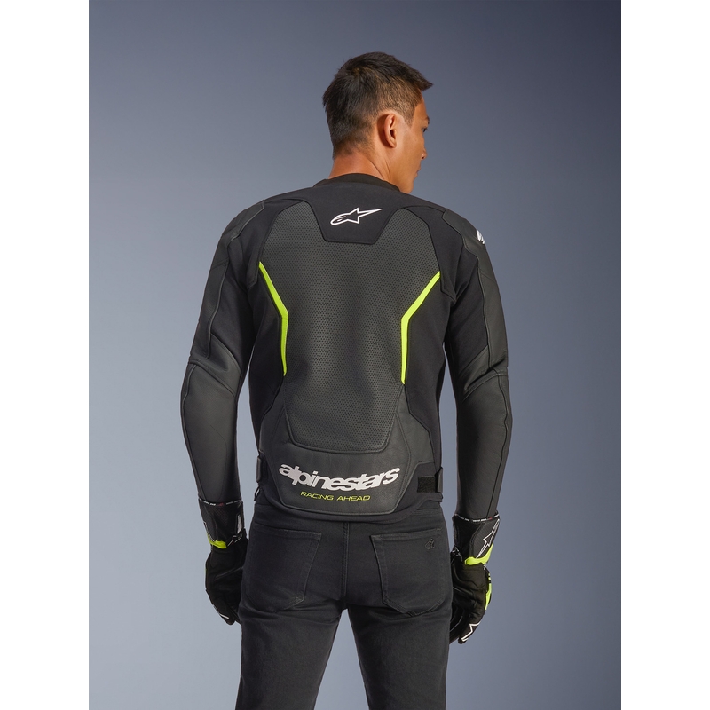 Kožená bunda na motorku Alpinestars GP Force V2 Airflow čierno-fluo žltá