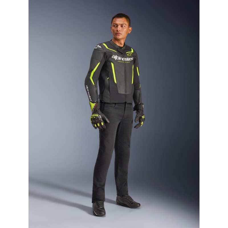 Kožená bunda na motorku Alpinestars GP Force V2 Airflow čierno-fluo žltá