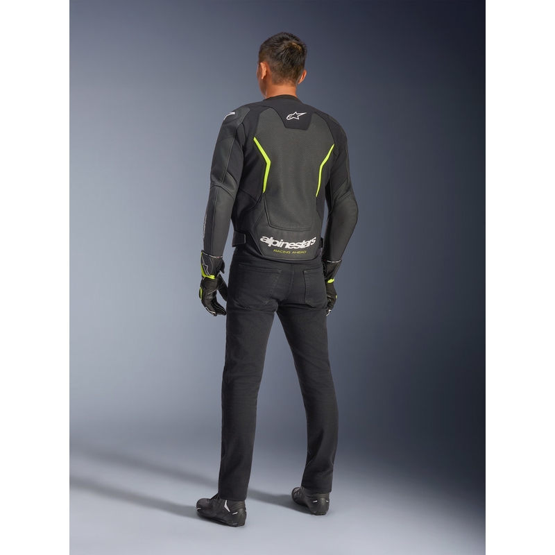Kožená bunda na motorku Alpinestars GP Force V2 Airflow čierno-fluo žltá