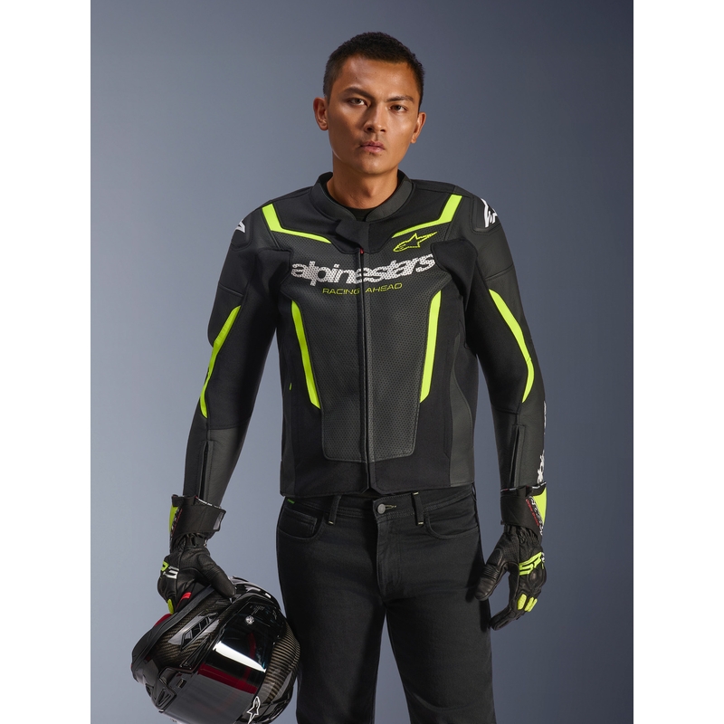 Kožená bunda na motorku Alpinestars GP Force V2 Airflow čierno-fluo žltá