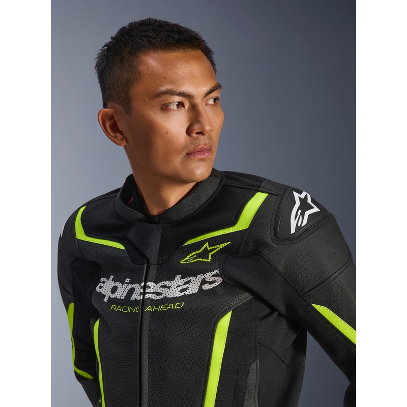 Kožená bunda na motorku Alpinestars GP Force V2 Airflow čierno-fluo žltá