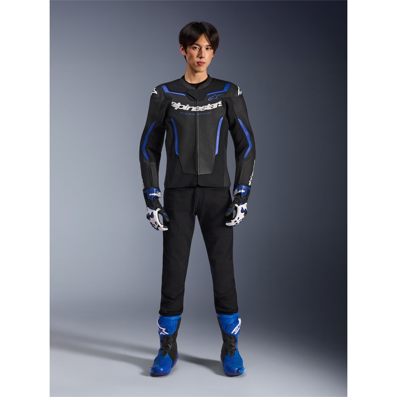 Kožená bunda na motorku Alpinestars GP Force V2 Airflow čierno-metalicko modrá