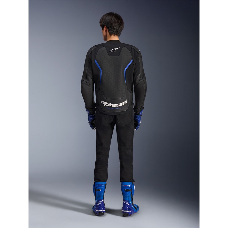 Kožená bunda na motorku Alpinestars GP Force V2 Airflow čierno-metalicko modrá
