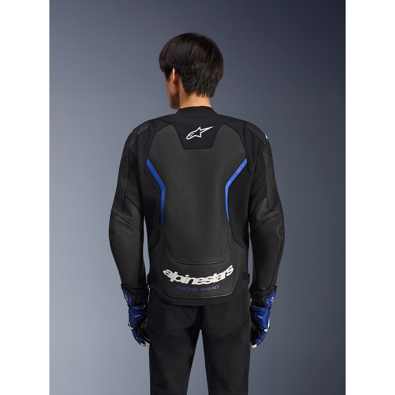 Kožená bunda na motorku Alpinestars GP Force V2 Airflow čierno-metalicko modrá