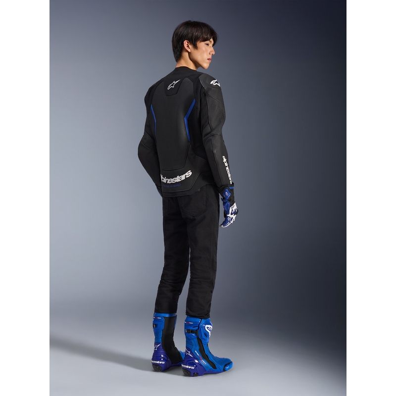 Kožená bunda na motorku Alpinestars GP Force V2 Airflow čierno-metalicko modrá