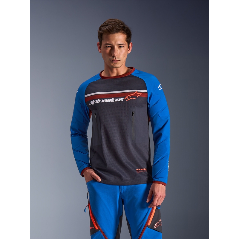 Motokrosový dres Alpinestars Maxdura Dual tmavo sivo-modro-oranžový