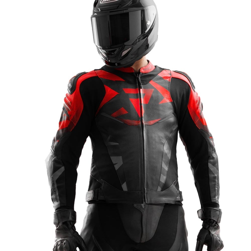 Kožená bunda na motorku Rebelhorn Inferno čierno-fluo červená