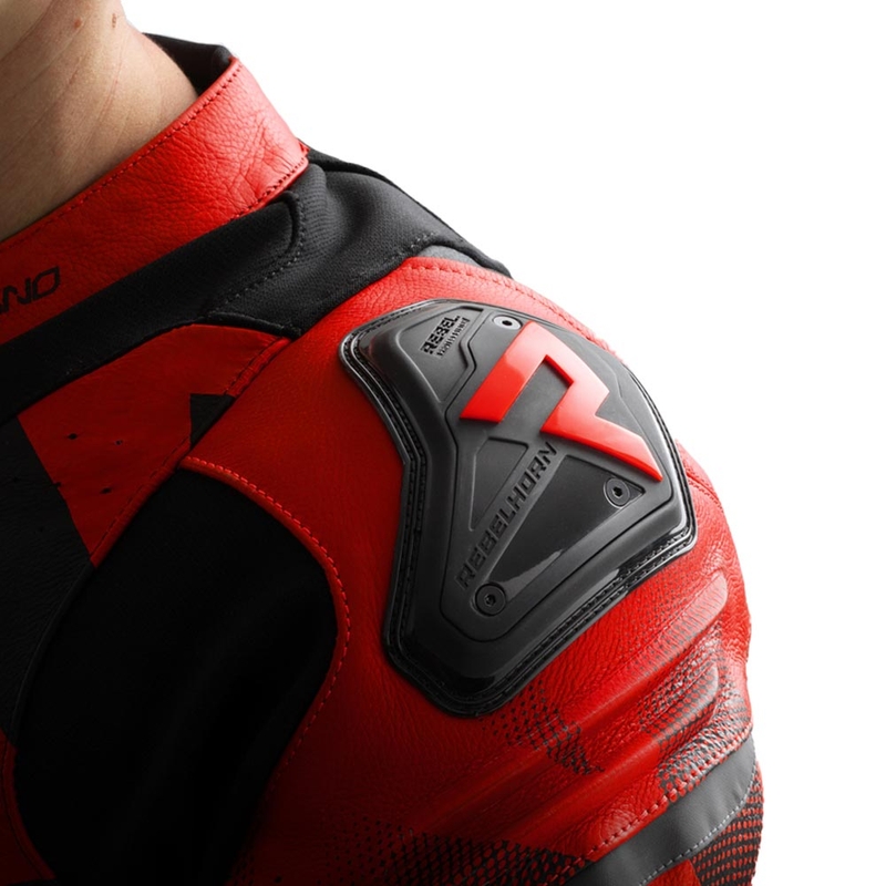 Kožená bunda na motorku Rebelhorn Inferno čierno-fluo červená