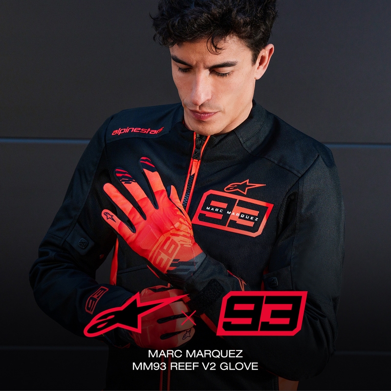 Rukavice na motorku Alpinestars Reef V2 MM93 kolekcia fluo červeno-červeno-čierne