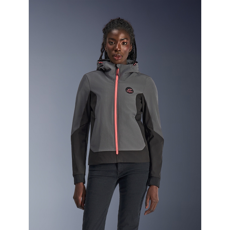 Dámska mikina na motorku Alpinestars Stella Radium Tech Hoodie tmavo sivo-čierno-ružová