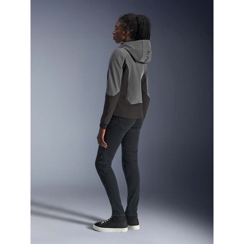 Dámska mikina na motorku Alpinestars Stella Radium Tech Hoodie tmavo sivo-čierno-ružová