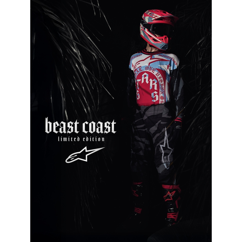 Motokrosový dres Alpinestars Techstar limitovaná edícia Beast Coast šedo-čierno-oranžový