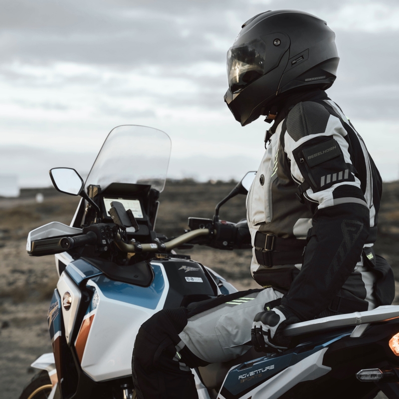 Bunda na motocykel Rebelhorn Patrol šedo-čierno-fluorescenčno žltá