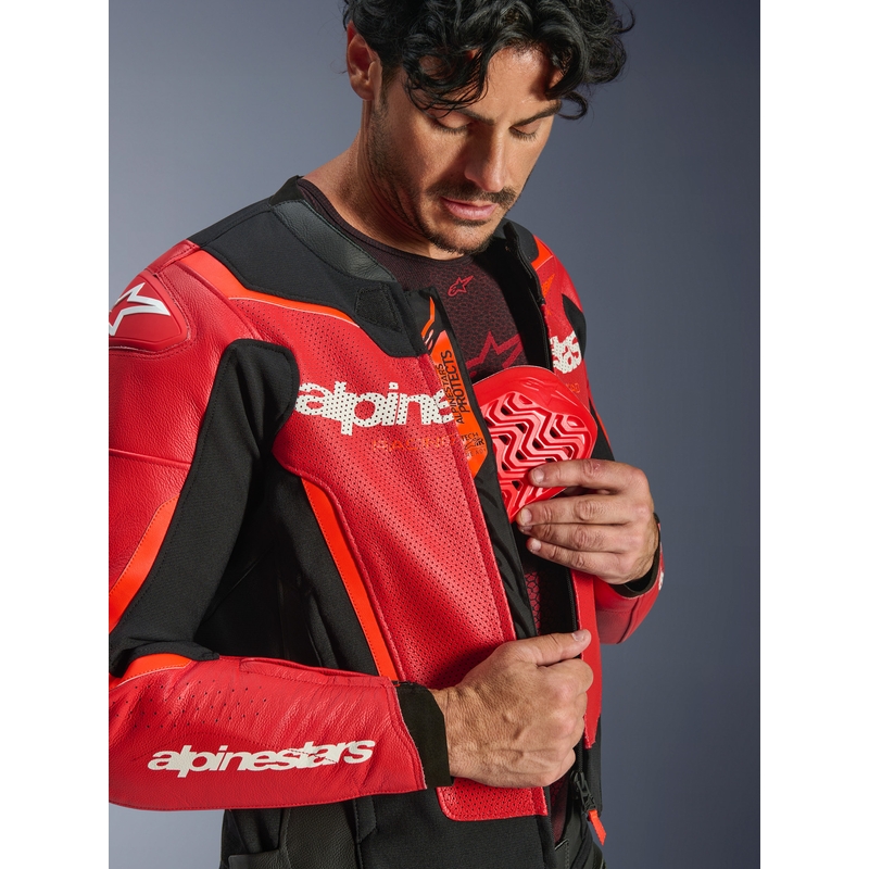 Kožená bunda na motorku Alpinestars GP Force V2 Airflow fluo červeno-čierno-biela