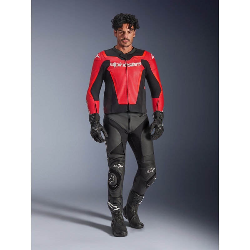 Kožená bunda na motorku Alpinestars GP Force V2 Airflow fluo červeno-čierno-biela