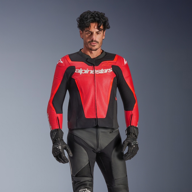 Kožená bunda na motorku Alpinestars GP Force V2 Airflow fluo červeno-čierno-biela