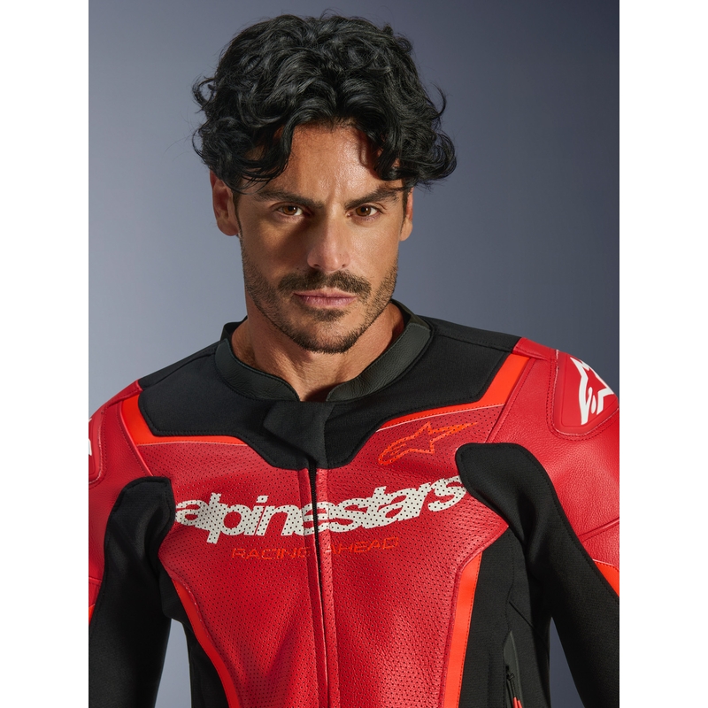 Kožená bunda na motorku Alpinestars GP Force V2 Airflow fluo červeno-čierno-biela