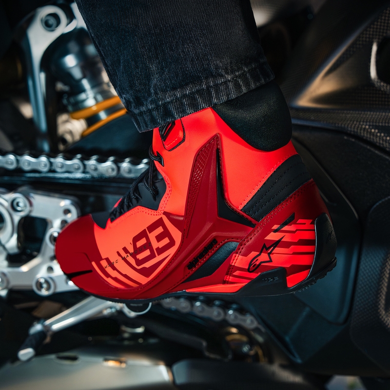 Topánky na motorku Alpinestars Faster-4 MM93 kolekcia fluo červeno-červeno-čierne