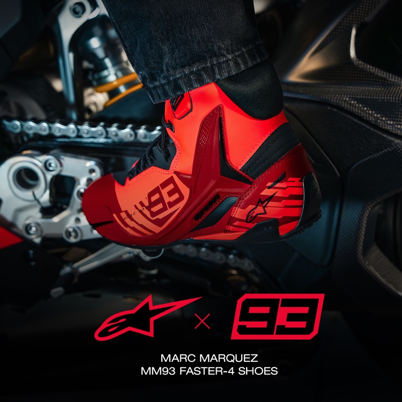 Topánky na motorku Alpinestars Faster-4 MM93 kolekcia fluo červeno-červeno-čierne