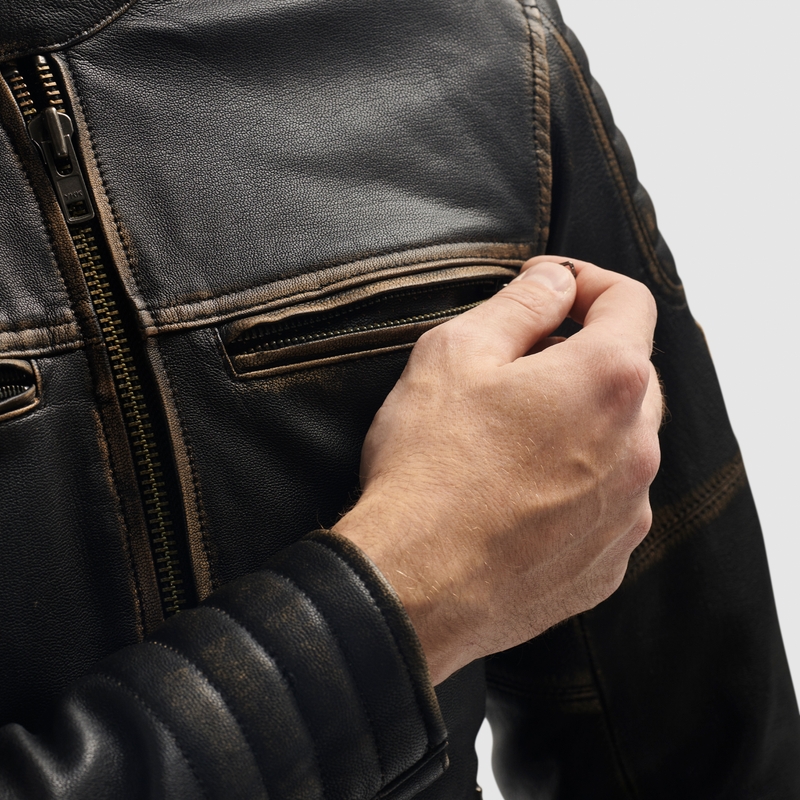 Kožená bunda na motorku Rebelhorn Hunter II hnedá - II. akosť