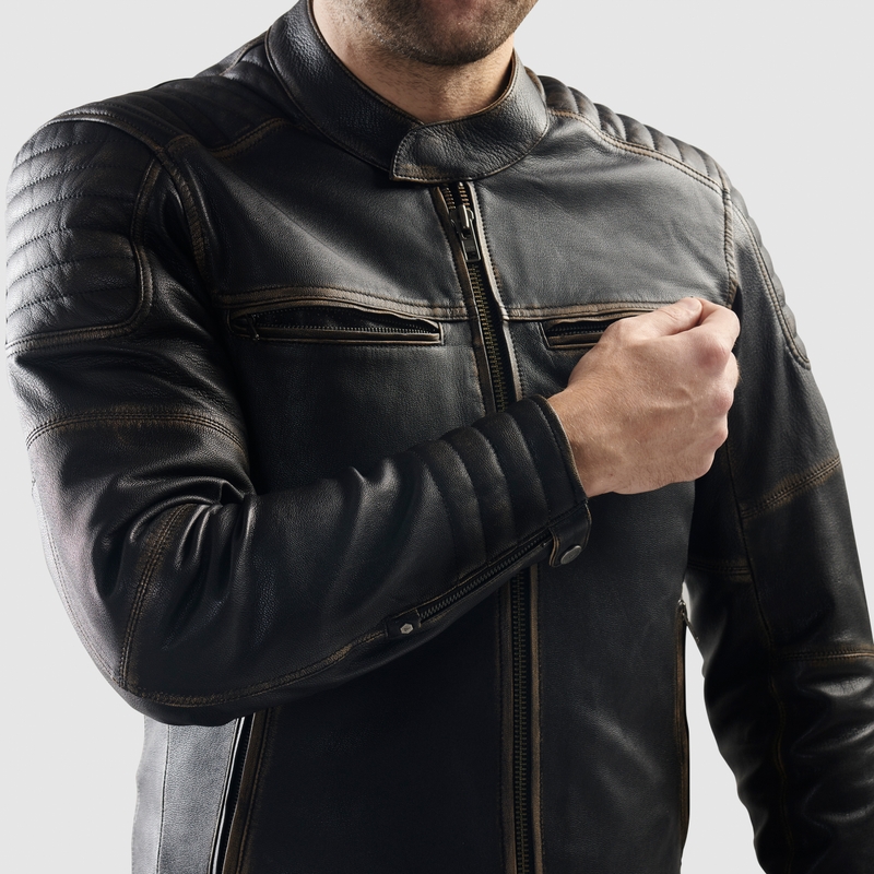 Kožená bunda na motorku Rebelhorn Hunter II hnedá - II. akosť
