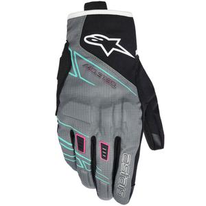 Dámske rukavice na motorku Alpinestars STELLA MOBLAST WATERPROOF šedo-čierno-fluo ružovo-tyrkysovo-biele