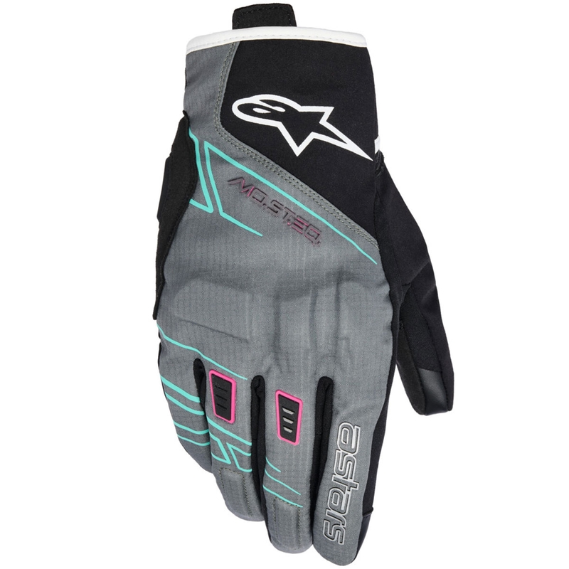 Dámske rukavice na motorku Alpinestars STELLA MOBLAST WATERPROOF šedo-čierno-fluo ružovo-tyrkysovo-biele