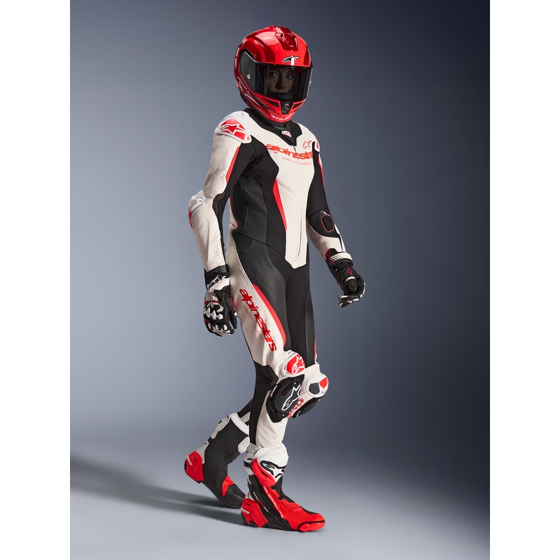 Dámska jednodielna kožená kombinéza na motorku Alpinestars Stella GP-R7 bielo-fluo červeno-čierna