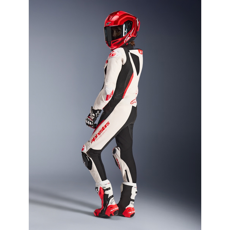 Dámska jednodielna kožená kombinéza na motorku Alpinestars Stella GP-R7 bielo-fluo červeno-čierna
