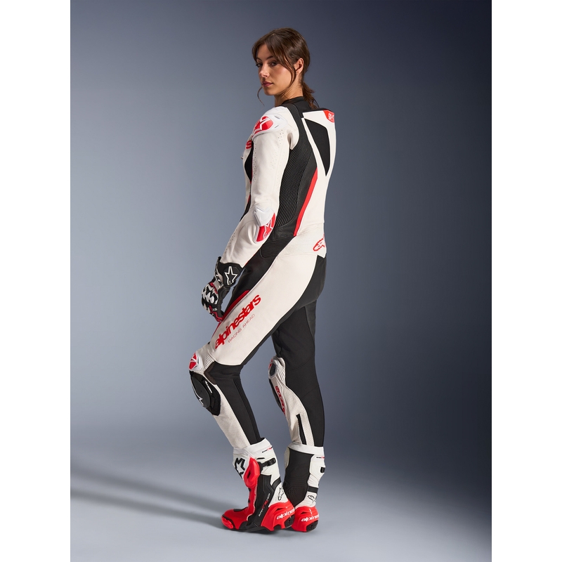 Dámska jednodielna kožená kombinéza na motorku Alpinestars Stella GP-R7 bielo-fluo červeno-čierna