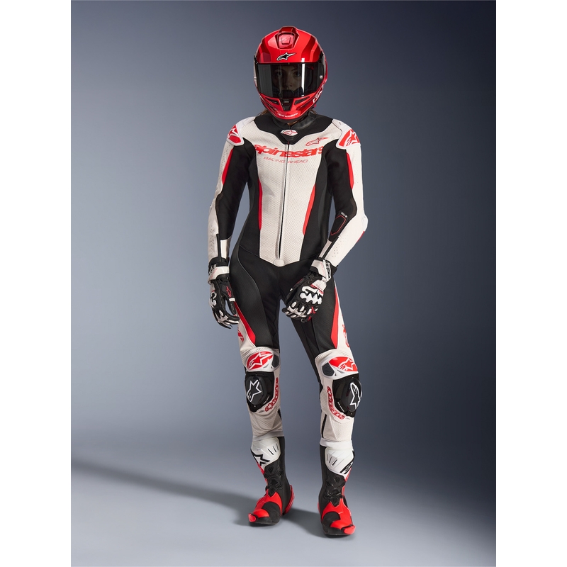 Dámska jednodielna kožená kombinéza na motorku Alpinestars Stella GP-R7 bielo-fluo červeno-čierna