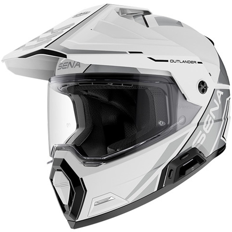 Enduro helma na motorku s headsetom SENA Outlander lesklá biela