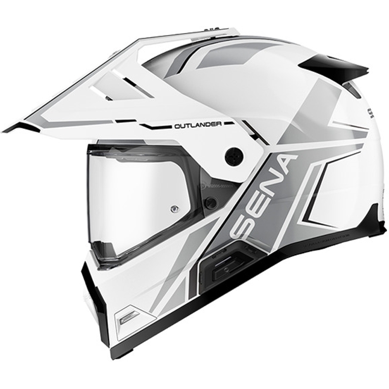 Enduro helma na motorku s headsetom SENA Outlander lesklá biela