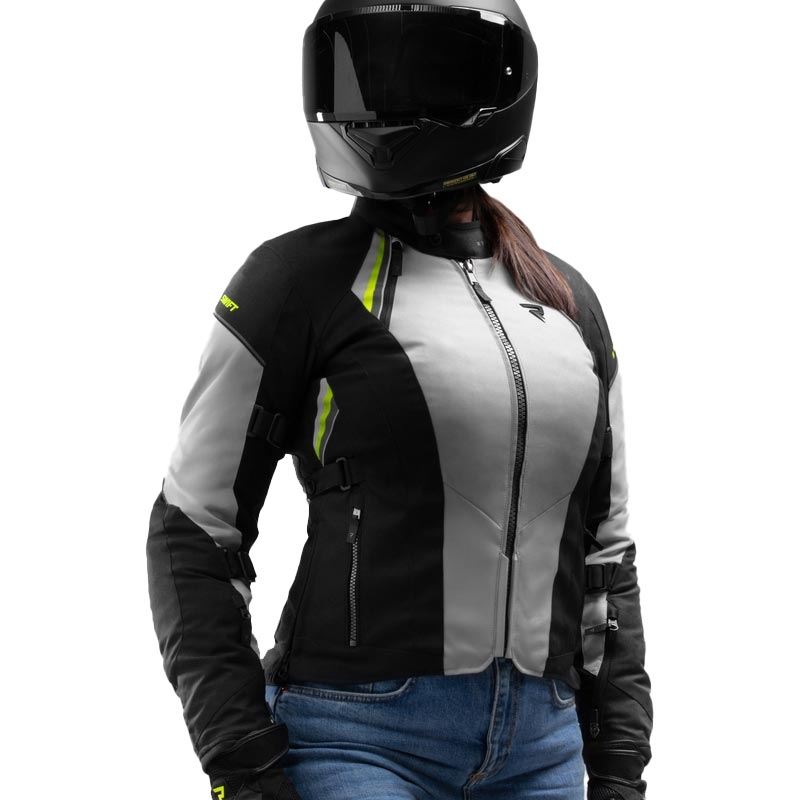 Dámska bunda na motorku Rebelhorn Swift svetlo šedo-fluo žltá